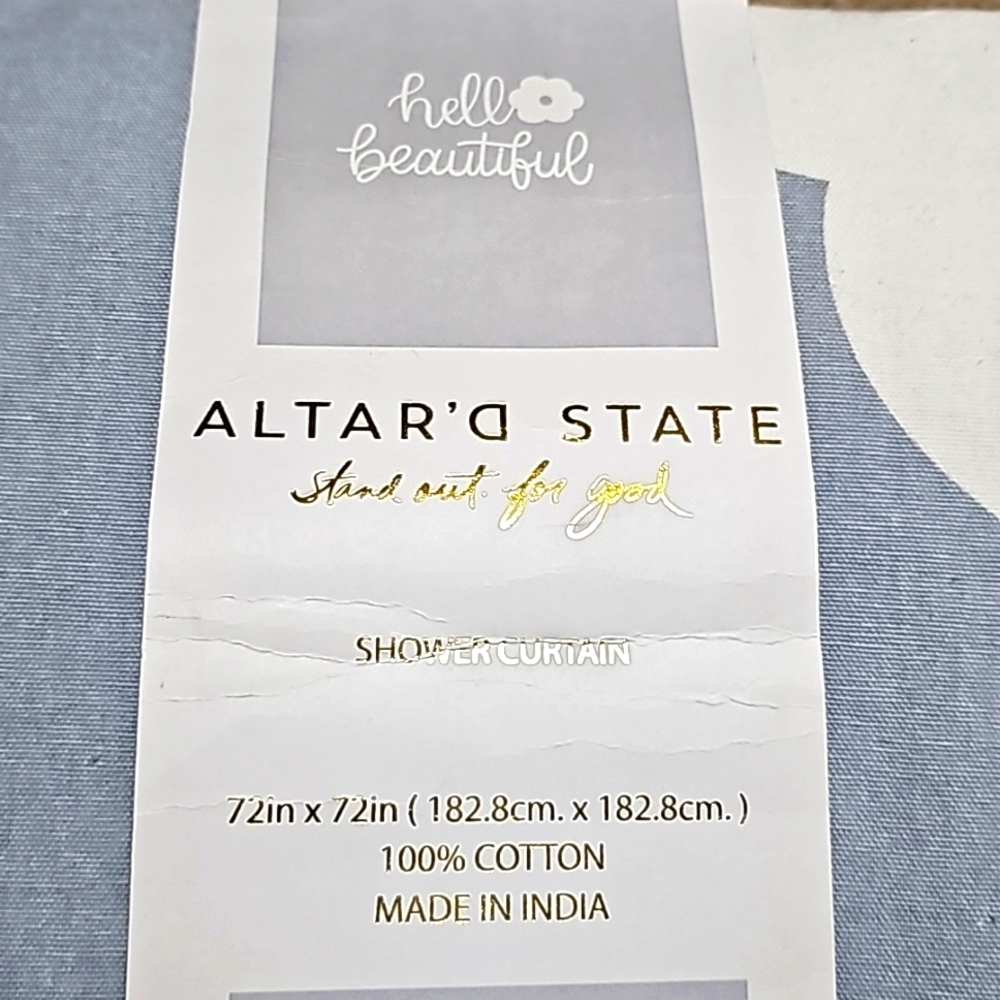 Altar'd State Hello Beautiful Shower Curtain Blue 72" x 72" - Picture 3 of 3